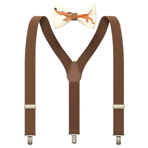 Dachshund/Brown Kids Suspenders Set with a bow tie for babies, toddlers boys girls - Bow Tie House