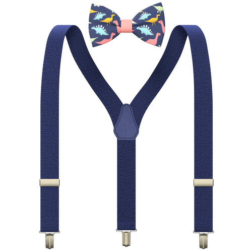 Dino/Denim Kids Suspenders Set with a bow tie for babies, toddlers boys girls - Bow Tie House