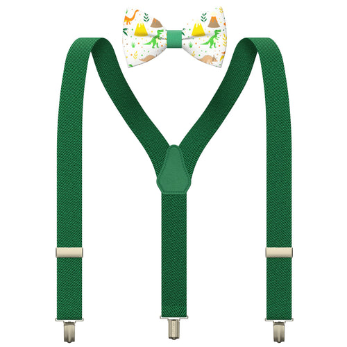 Dino/Green Kids Suspenders Set with a bow tie for babies, toddlers boys girls - Bow Tie House