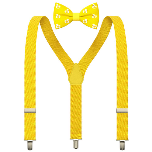 Ducks/Yellow Kids Suspenders Set with a bow tie for babies, toddlers boys girls - Bow Tie House