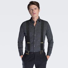 Black Premium Suspenders Y-Shaped 13/8" Wide Rhombus Elastic Braces - Bow Tie House