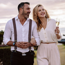 Pecan Brown Premium Suspenders Y-Shaped 13/8" Wide Rhombus Elastic Braces - Bow Tie House