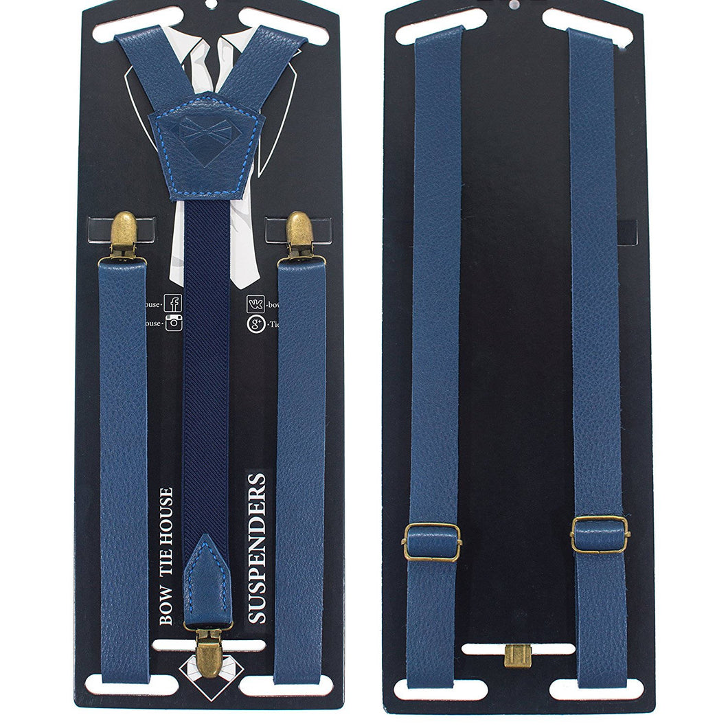 Blue Leather Suspenders - Bow Tie House