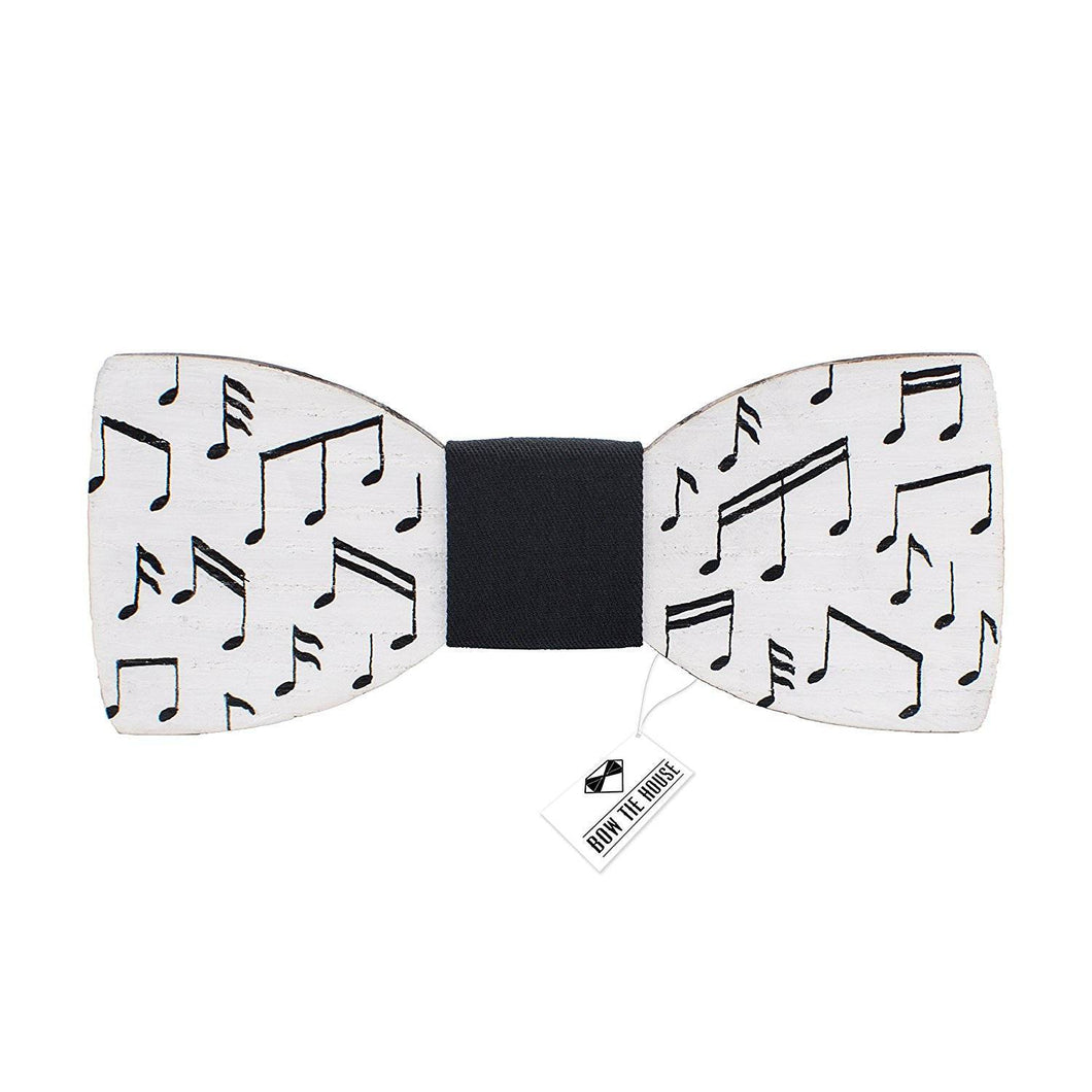 Wooden White Musical Notes Bow Tie - Bow Tie House