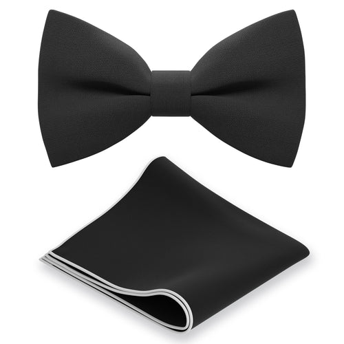 Black Bow Tie with Handkerchief Set - Bow Tie House