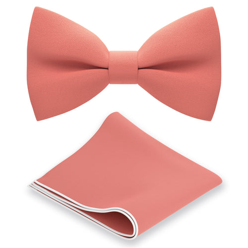 Bright Peach Bow Tie with Handkerchief Set - Bow Tie House