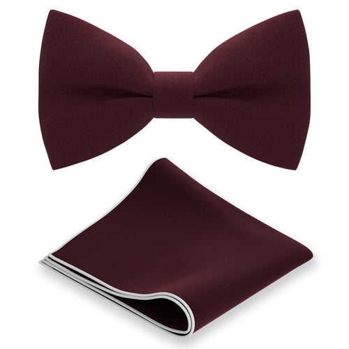 Burgundy Bow Tie with Handkerchief Set - Bow Tie House