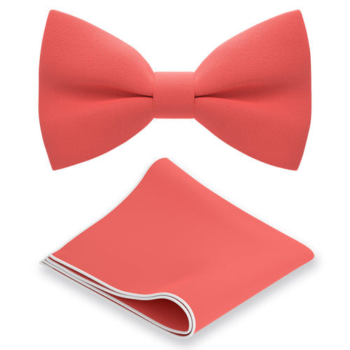 Coral Bow Tie with Handkerchief Set - Bow Tie House