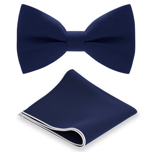 Navy Blue Bow Tie with Handkerchief Set - Bow Tie House