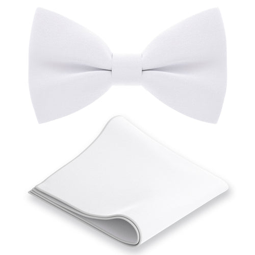 White Bow Tie with Handkerchief Set - Bow Tie House