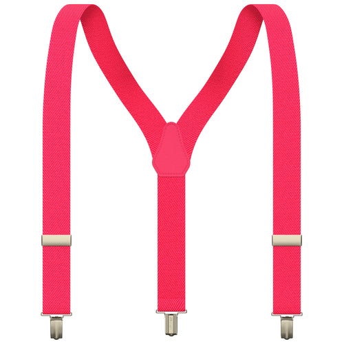 Hot Pink Neon Slim Suspenders for Men & Women Y-back Shape 1 inch wide