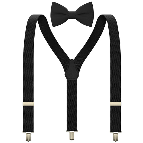 Black/Black Kids Suspenders Set with a bow tie for babies, toddlers boys girls - Bow Tie House