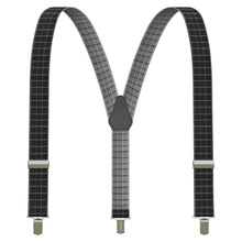 Black/Grey Suspenders Y-Shaped 13/8" Wide Plaid-Checkered Braces - Bow Tie House
