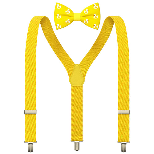 Ducks/Yellow Kids Suspenders Set with a bow tie for babies, toddlers boys girls - Bow Tie House