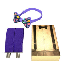 Elephants/Dark Purple Kids Suspenders Set with a bow tie for babies, toddlers boys girls - Bow Tie House