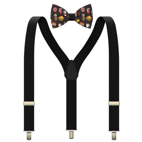 Fast Food/Black Kids Suspenders Set with a bow tie for babies, toddlers boys girls - Bow Tie House