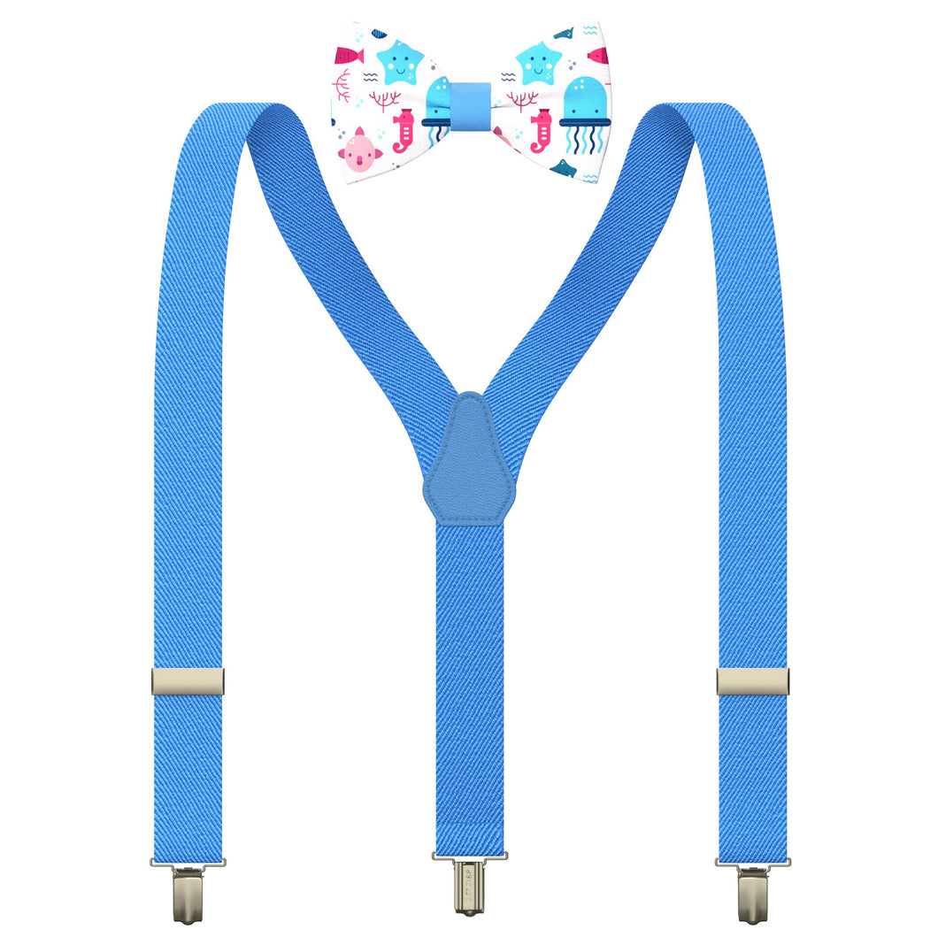 JellyFish/Deep Blue Kids Suspenders Set with a bow tie for babies, toddlers boys girls - Bow Tie House