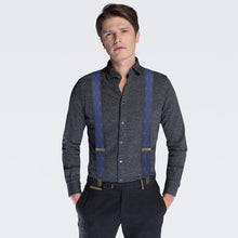 Steel Blue Premium Suspenders Y-Shaped 13/8" Wide Rhombus Elastic Braces - Bow Tie House