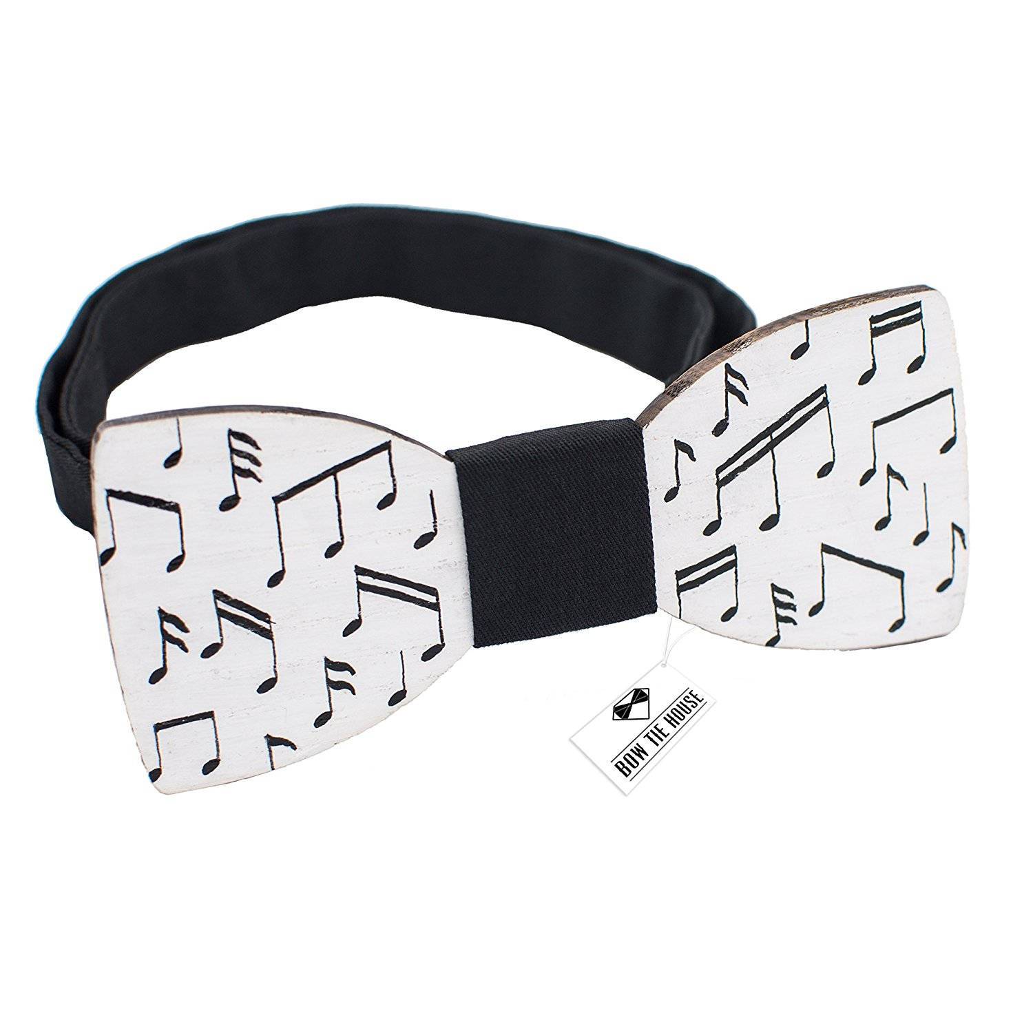 Wooden White Musical Notes Bow Tie – Bow Tie House