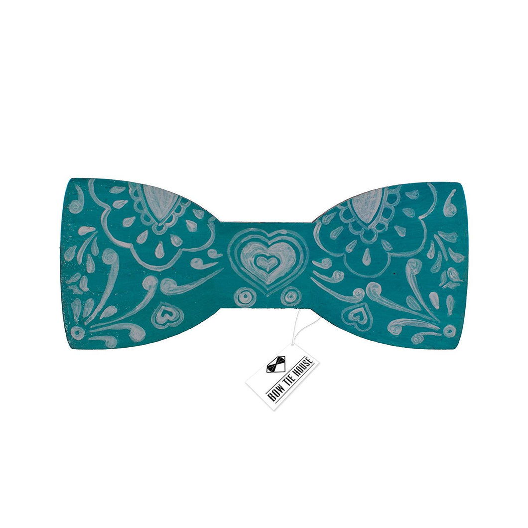 Wooden Turquoise Heart Bow Tie - Bow Tie House