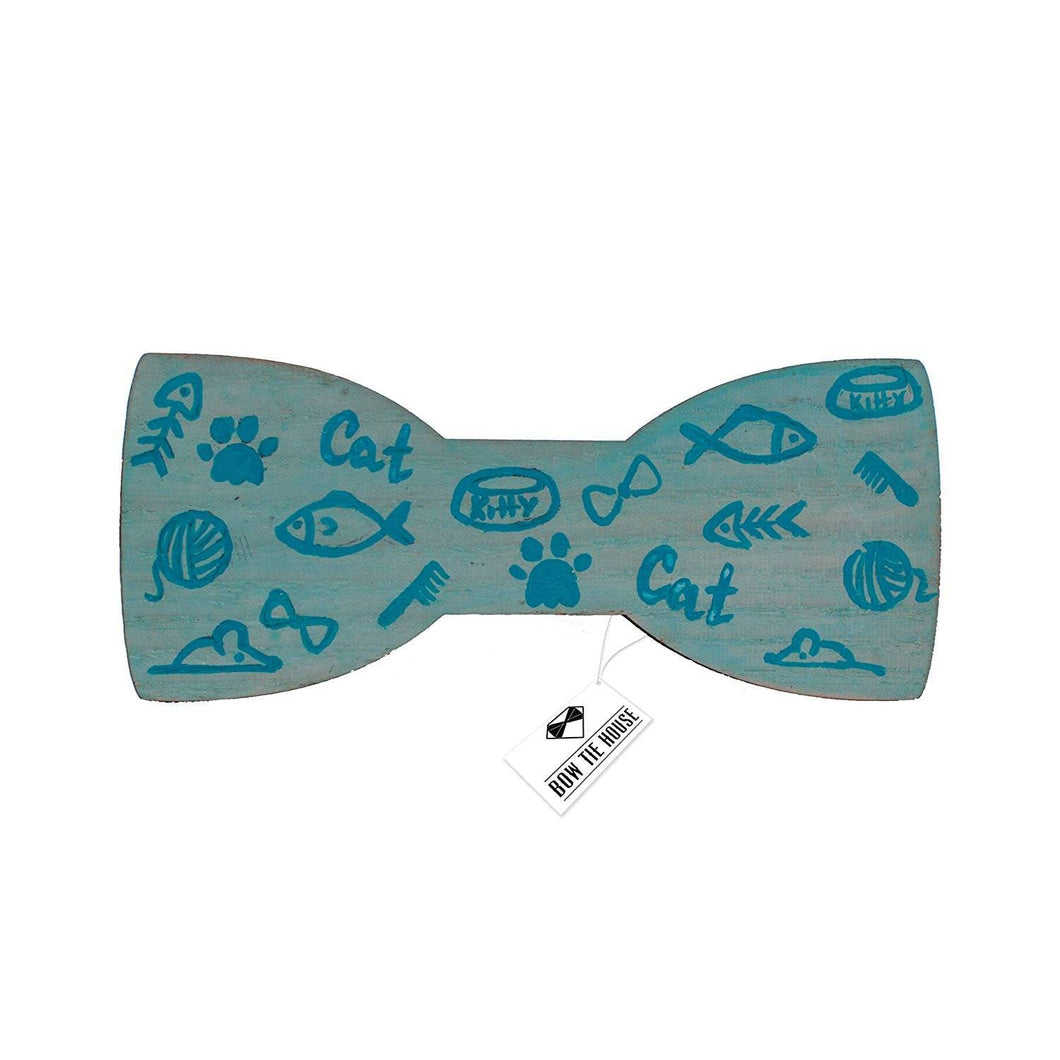 Wooden Fish Bone Turquoise Bow Tie - Bow Tie House