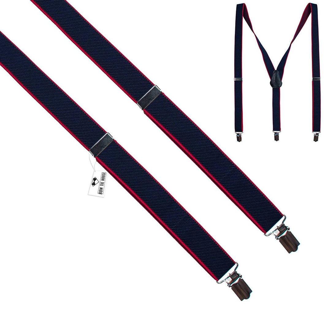 Navy Blue-Red Slim Suspenders - Bow Tie House